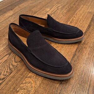 Johnston & Murphy Jameson Perfed Venetian, Navy Italian Suede, Size 11
